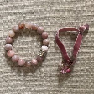 Pink stone and velvet bracelets (ser of 2)